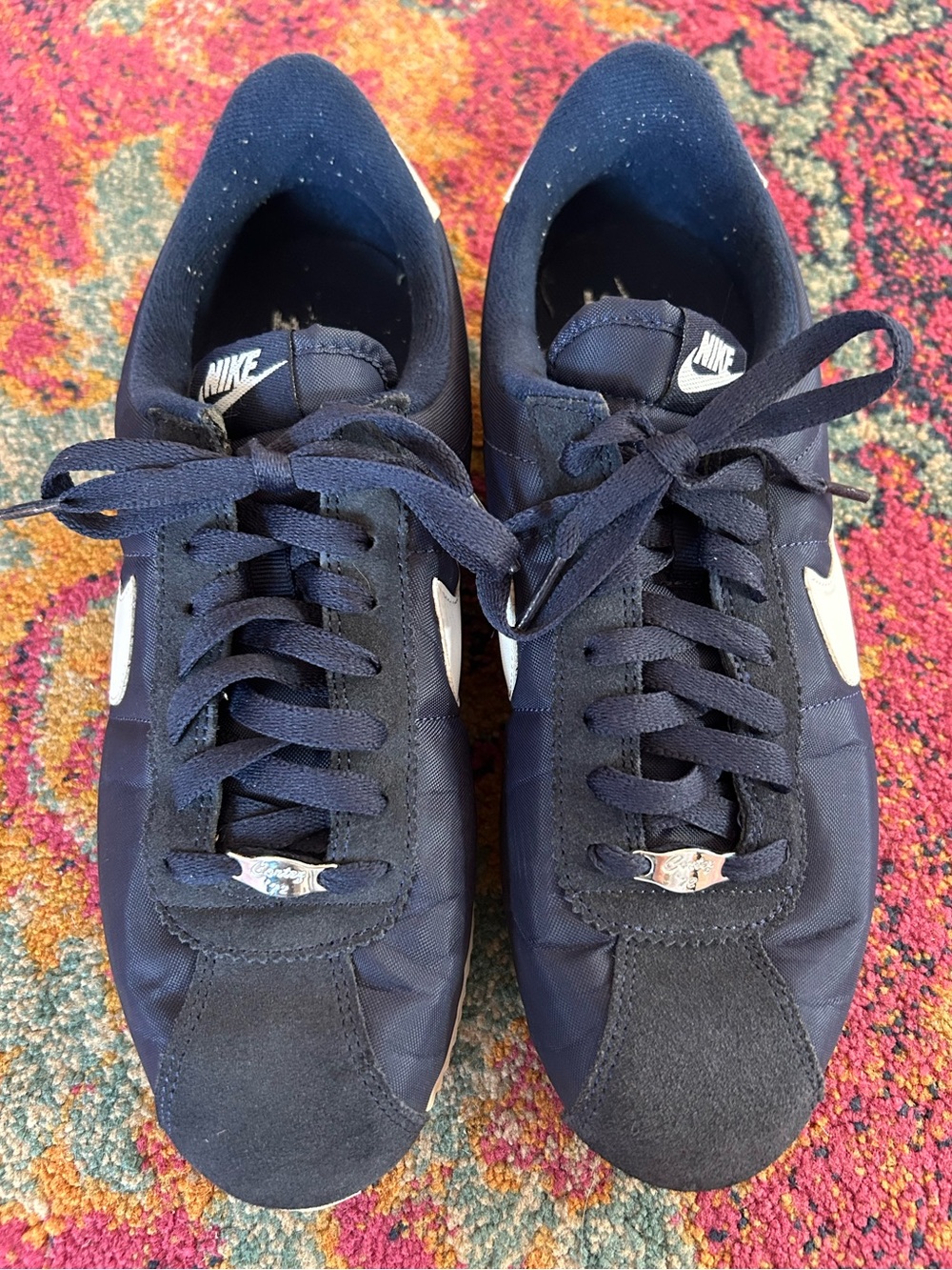 Nike | Women’s Navy Blue Canvas/Suede Lace Up Cortez Sneakers White Swoosh 8.5 - Picture 6 of 16